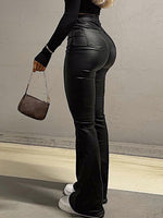 High-waisted leather pants